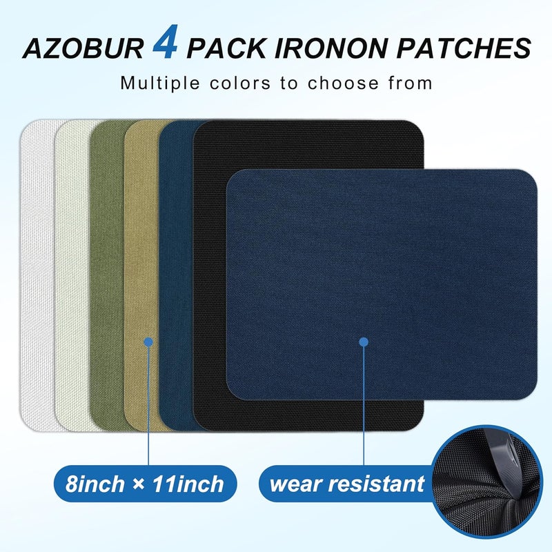Azobur رقع قماشية ملصقة بالحديد 8" × 11"، شريط لاصق مقاوم للماء ملصق بالحديد للخيمة، الملابس، حقيبة الظهر، الأمتعة، غطاء القارب، مظلة (أسود) - Image 2